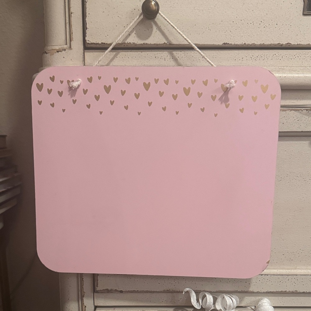 Pink Hanging Sign Gold Hearts Collage Board photo display sticky notes office